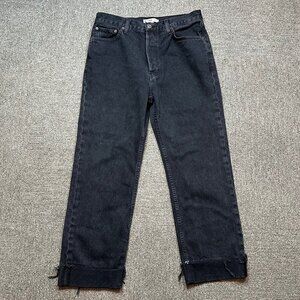 Re/Done Black / Grey Cuffed Straight Leg High Waisted Jeans in Women's Size 28